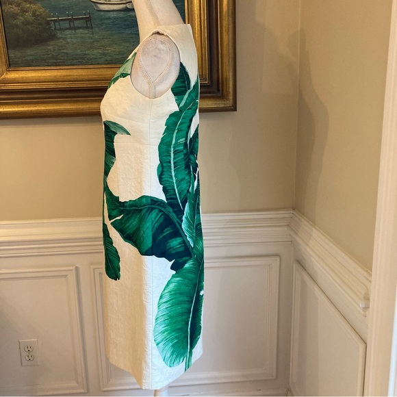 SOLD💕DOLCE & GABANNA White Green Damask Banana Leaf Sleeveless A Line Dress - Picture 9 of 13